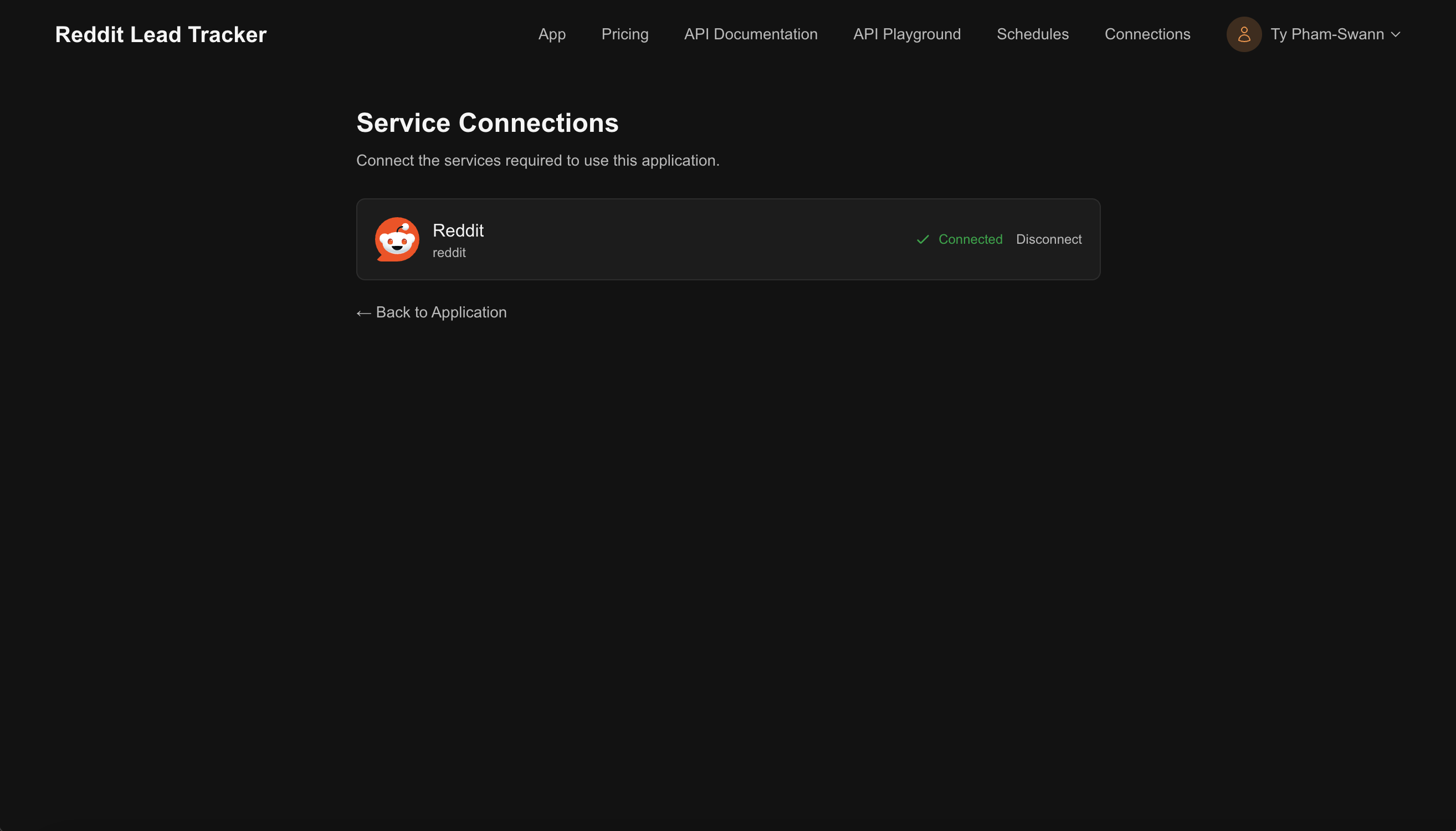 The Service Connections page showing a Reddit integration marked as Connected
